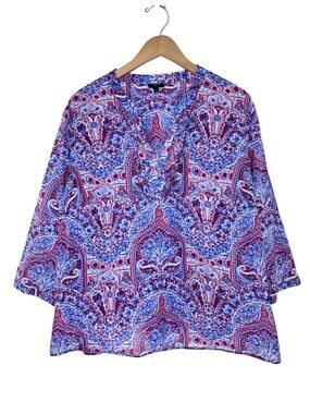 Talbots Paisley Cotton Blouse Boho 2X